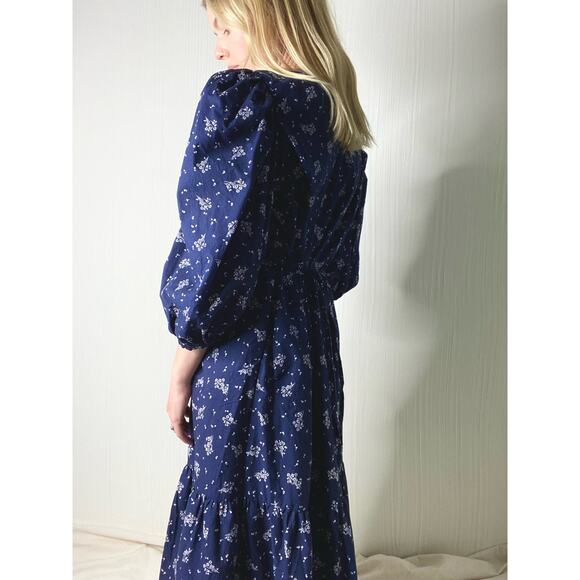SUMMERSALT Navy Cotton Ditzy Floral Puff Sleeve Dress US SMALL - Picture 5 of 15